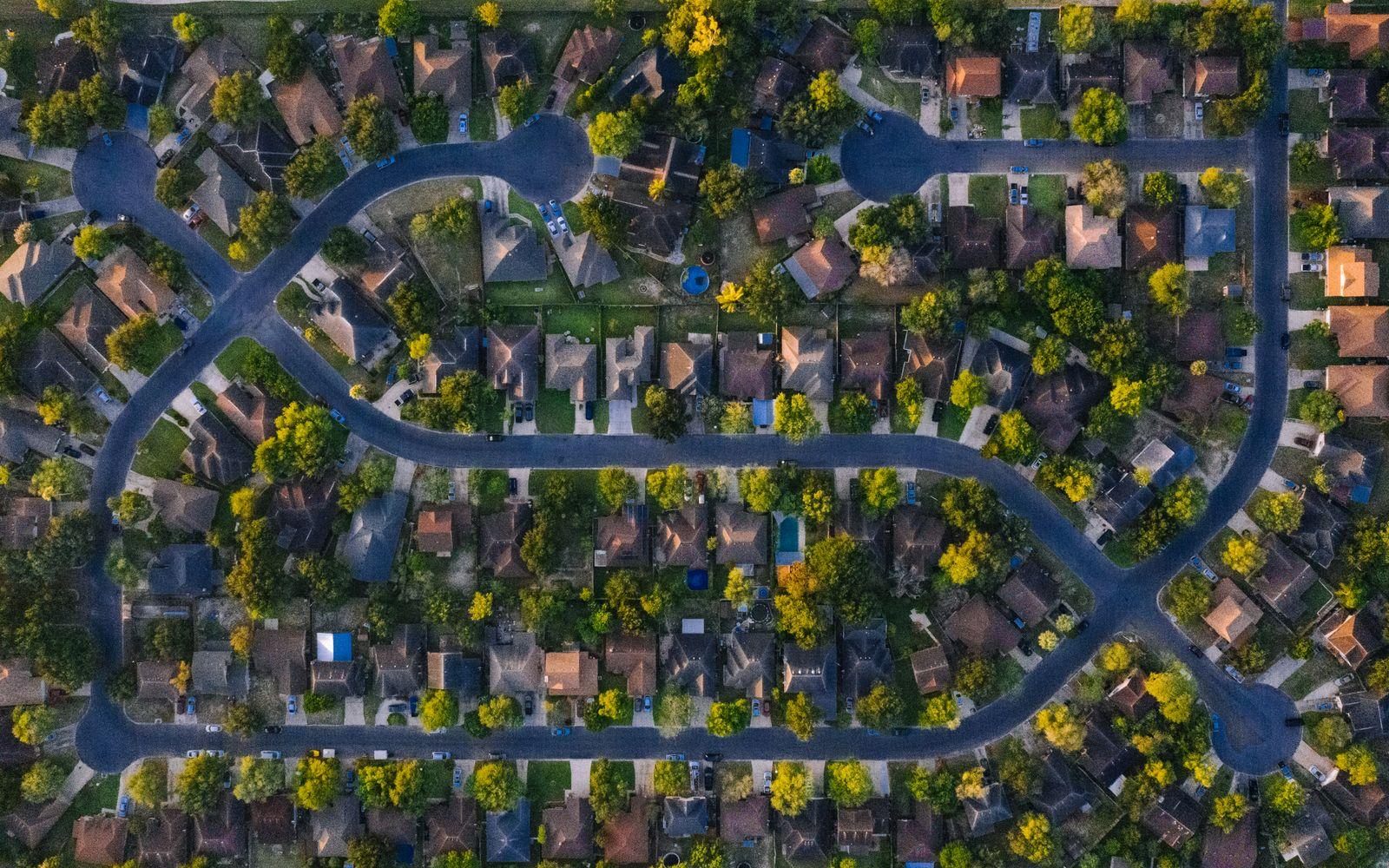 Aerial view of a residential neighborhood