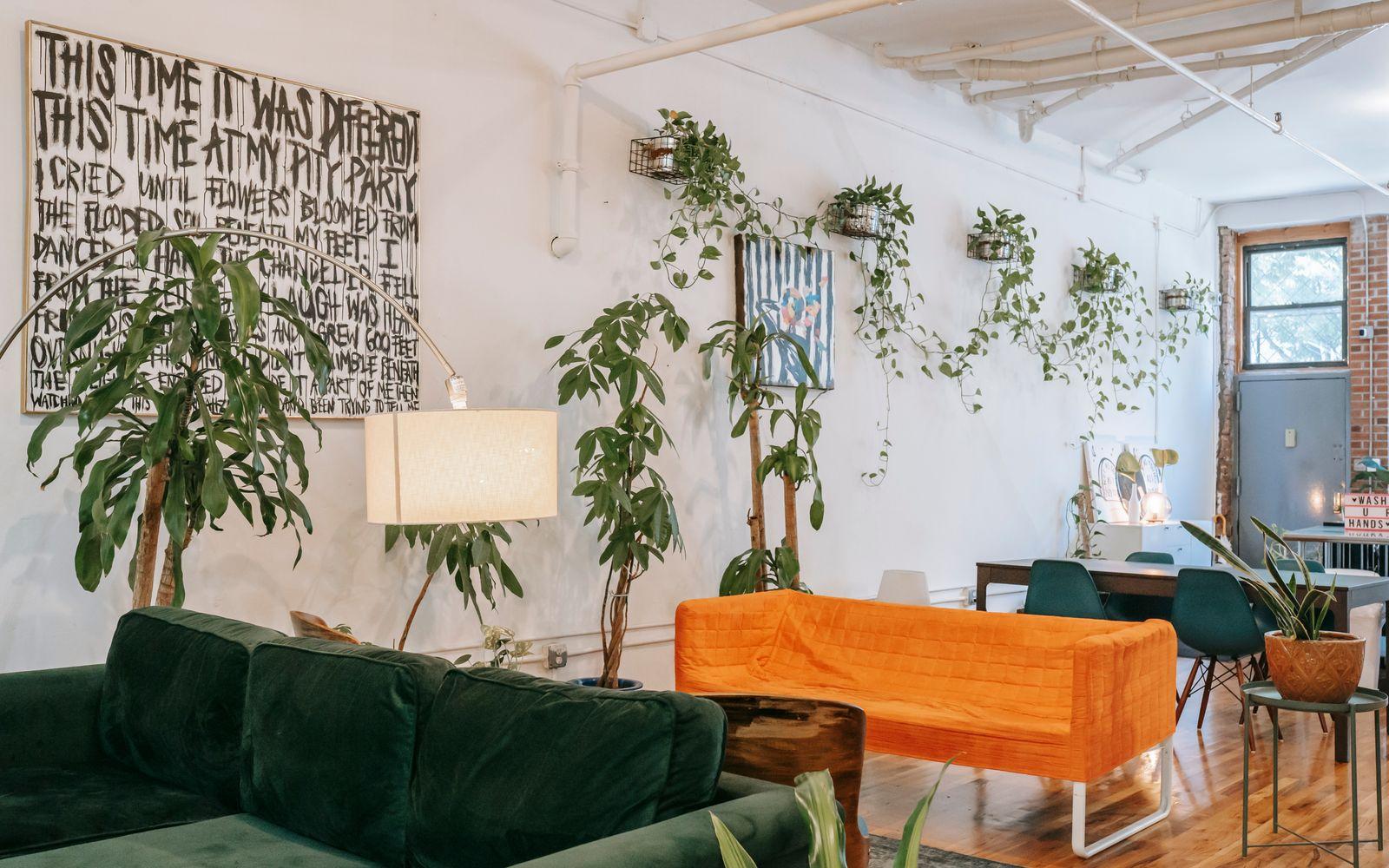 A bright, comfortable living room in a rental home